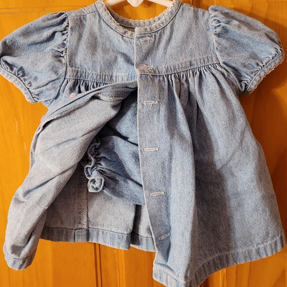 Peaches 'n Cream 0-3 M Jean Dress with Panties Blue Short Sleeve Flowers Bows - Picture 4 of 6